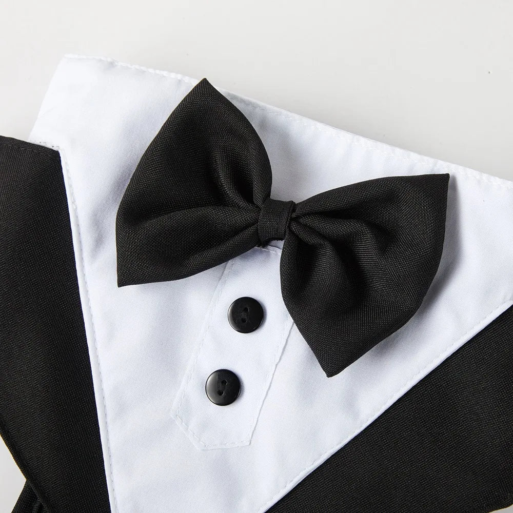 Dog Tuxedo for Wedding Outfit, Dog Suit and Tie Costumes for Birthday, Cosplay, Christmas Party, Pet Formal Wear with Bowtie by PawHaven