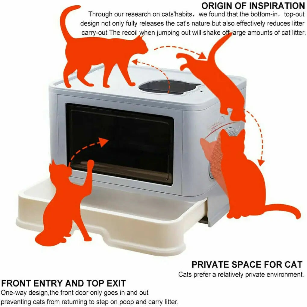 Foldable Cat Litter Box Front Entry & Top Exit Toilet Boxes with Scoop Enclosed Kitty Toilet Tray Pan by PawHaven