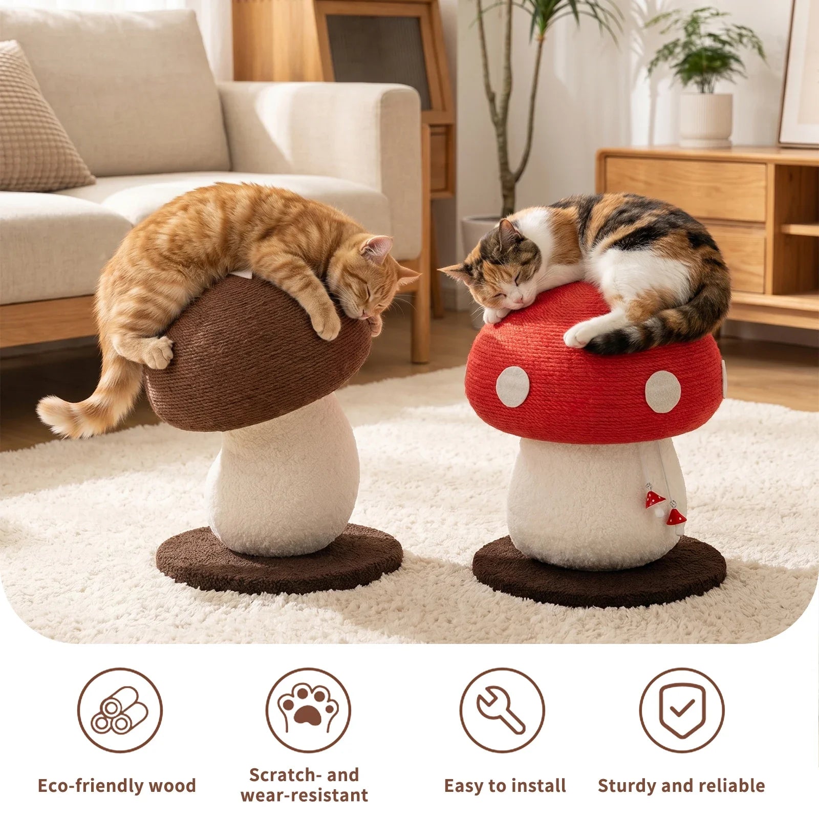 Mushroom Shape Sisal Rope Cat Scratcher Durable Climbing Post Play Toy For Indoor Cats Non Shedding Scratching Pole by PawHaven