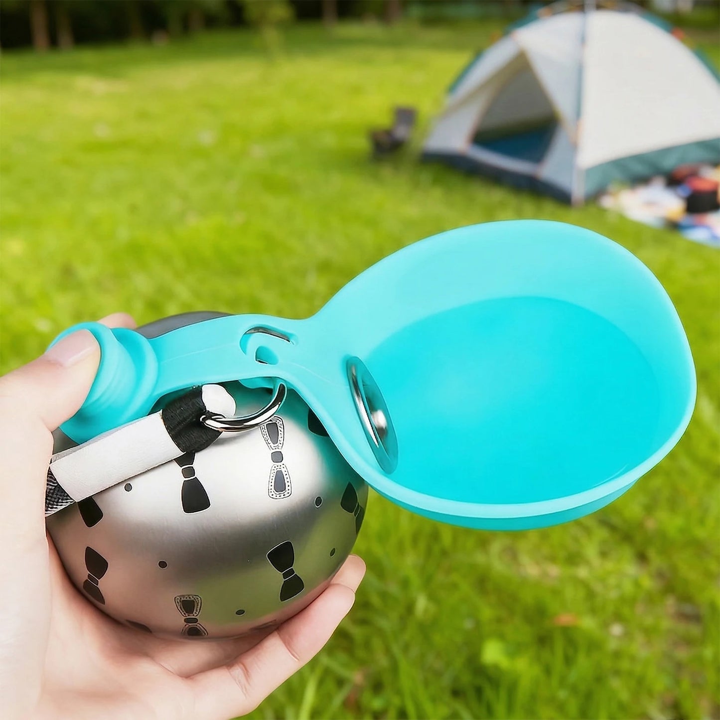 2-In-1 Dog Water Bottle with Silicone Bowl Foldable Pet Water Bottle No-Spill Stainless Steel Ideal for Walking Hiking & Travel by PawHaven