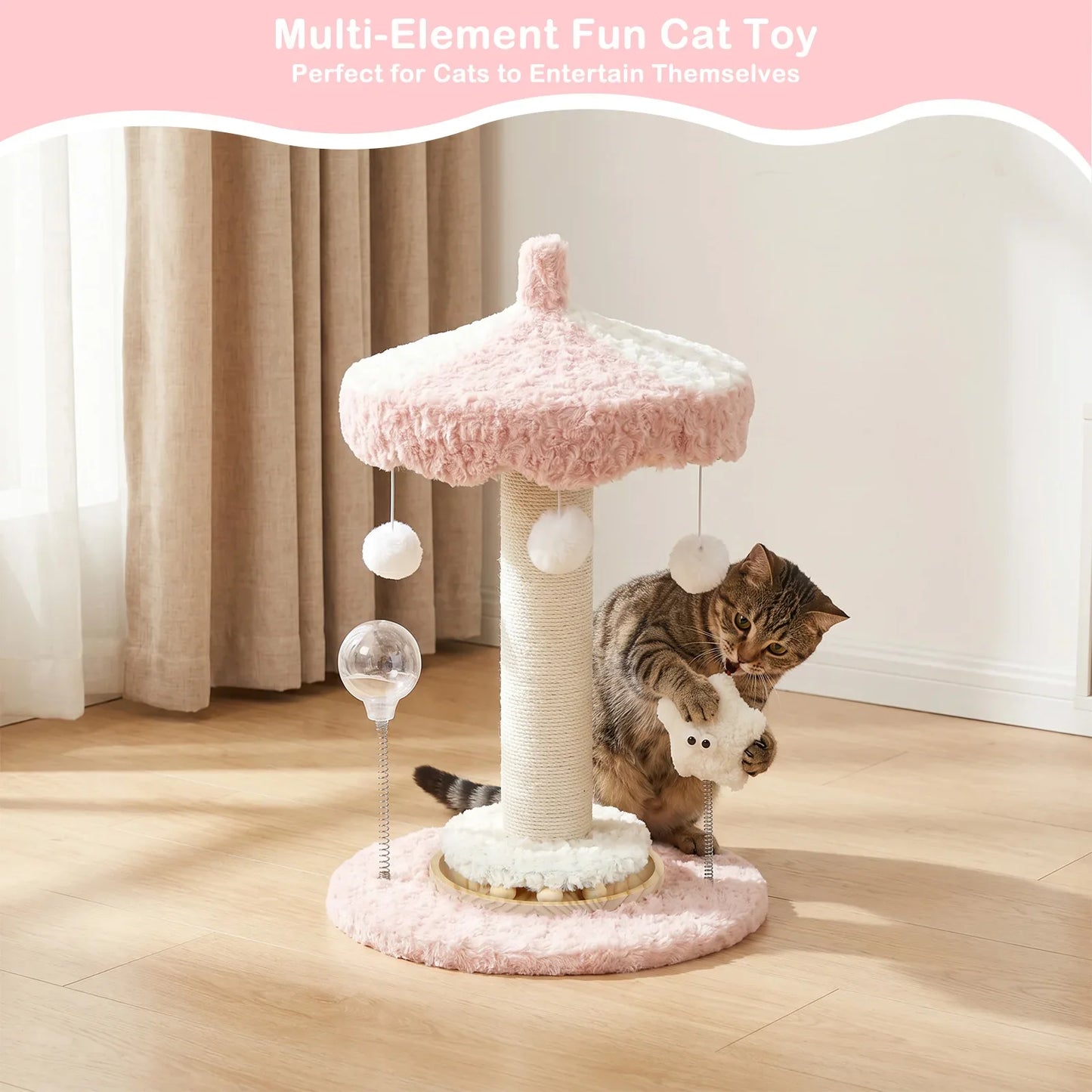 Carousel Cat Scratcher Tower 61cm Sisal Rope Scratching Post With Plush Top Interactive Climbing Toy For Indoor Kittens Cats by PawHaven