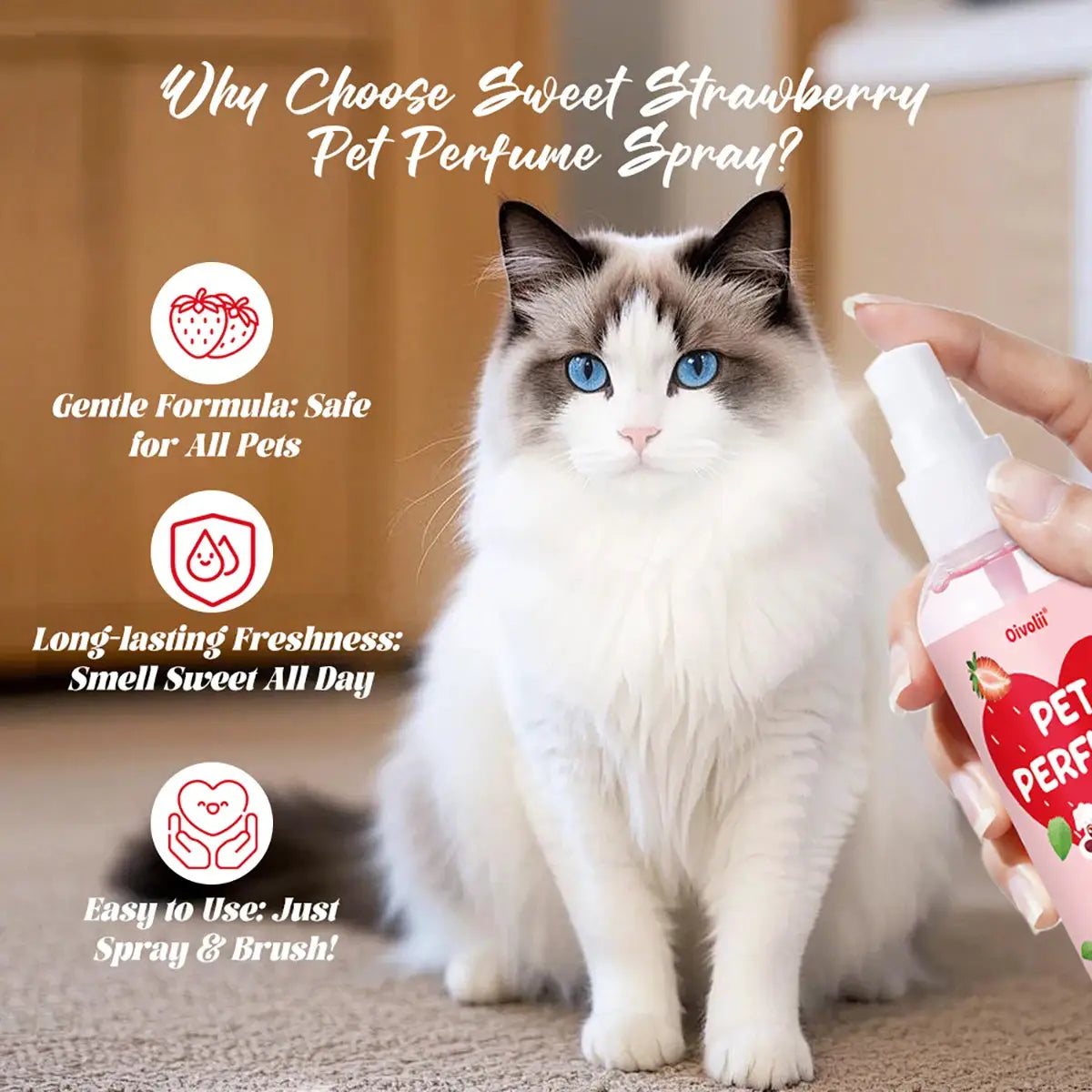 100ml Strawberry Scent Pet Perfume Spray Long-Lasting Deodorant Natural Formula for Dogs Cats All Breeds Air Freshener by PawHaven
