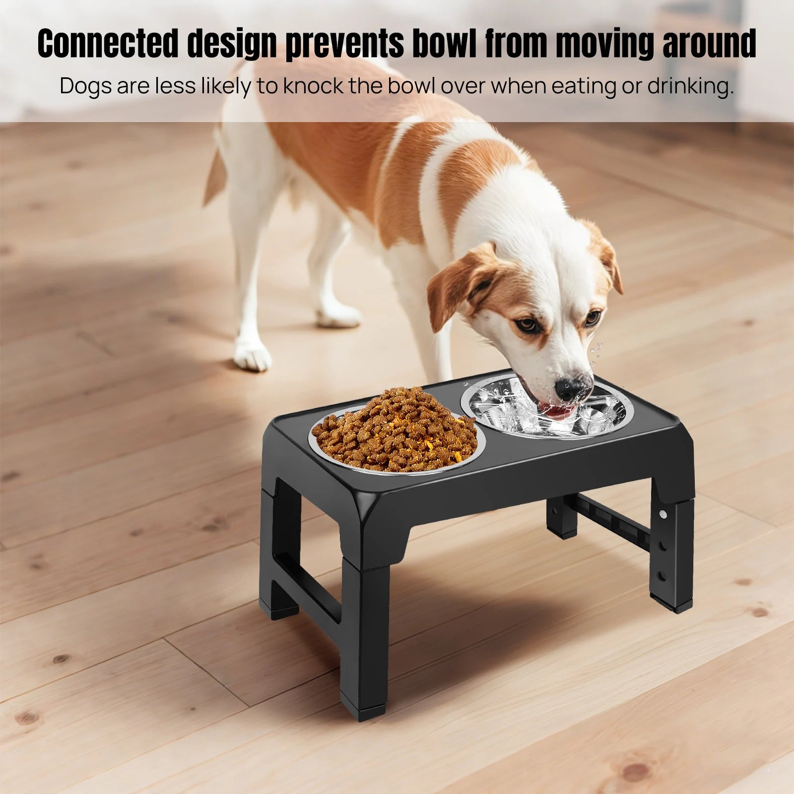 Elevated Dog Feeder Bowls Adjustable Raised Stand with Double Stainless Steel Food Water Bowls Small Medium Large Dogs by PawHaven