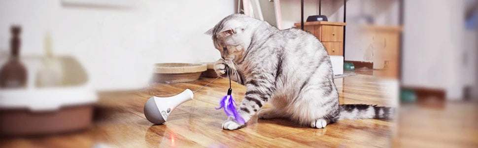 Premium Cat Feather Toy Rotating Interactive Teaser by PawHaven