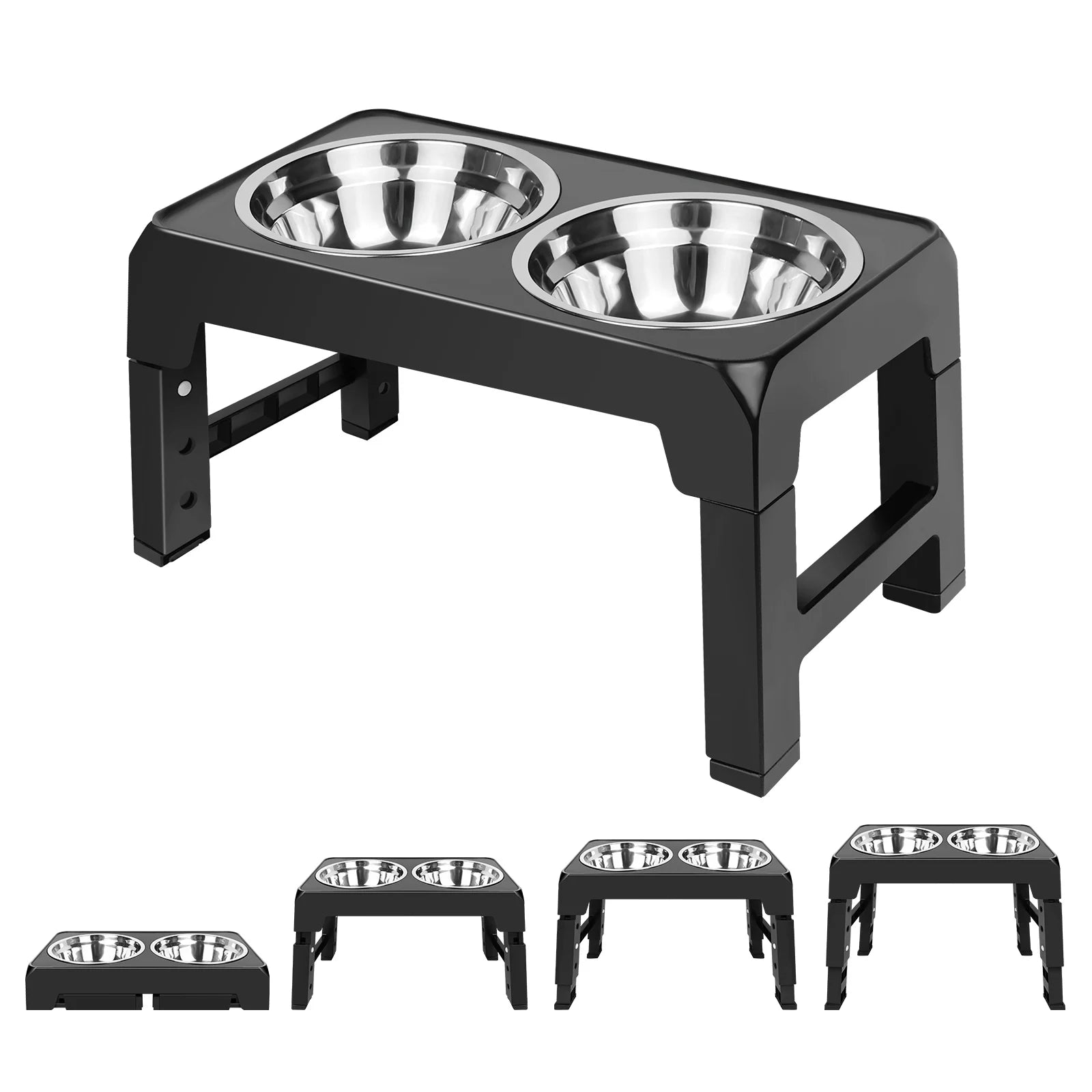 Elevated Dog Feeder Bowls Adjustable Raised Stand with Double Stainless Steel Food Water Bowls Small Medium Large Dogs by PawHaven