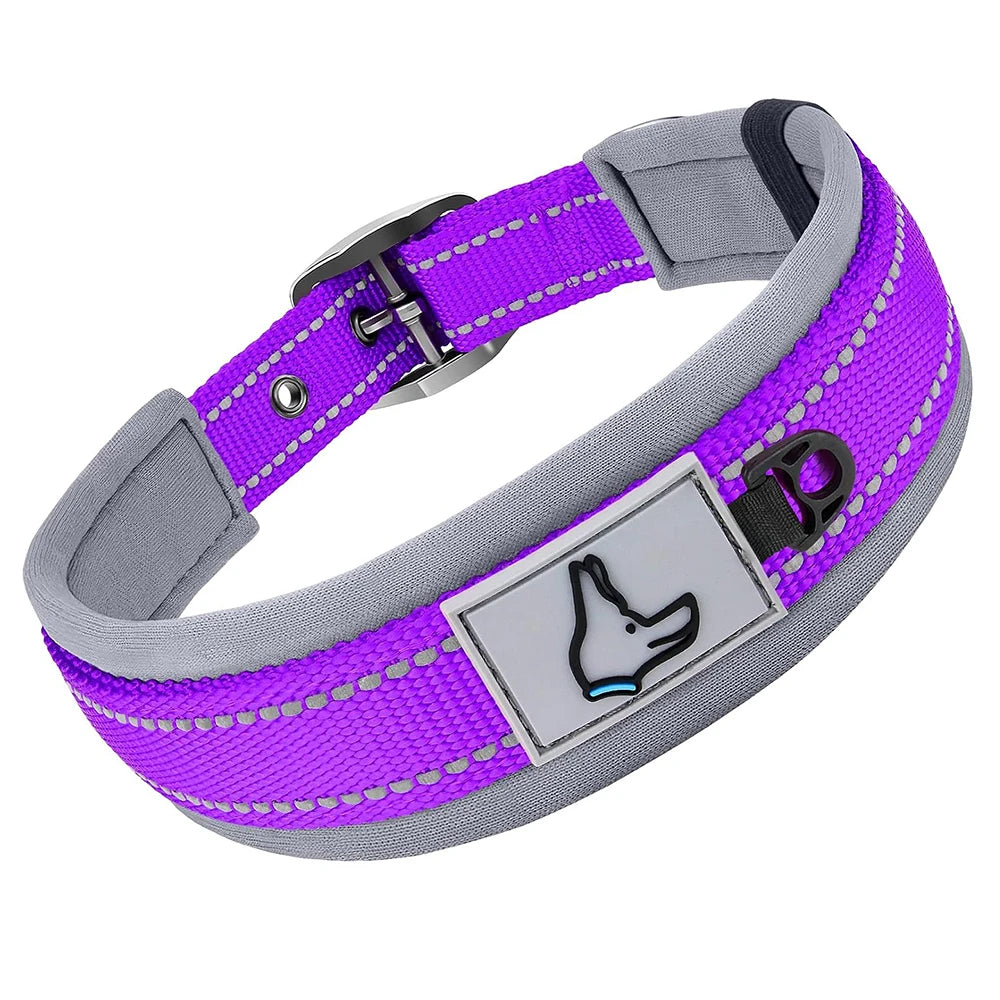 Premium Padded Reflective Dog Collar Adjustable Nylon by PawHaven