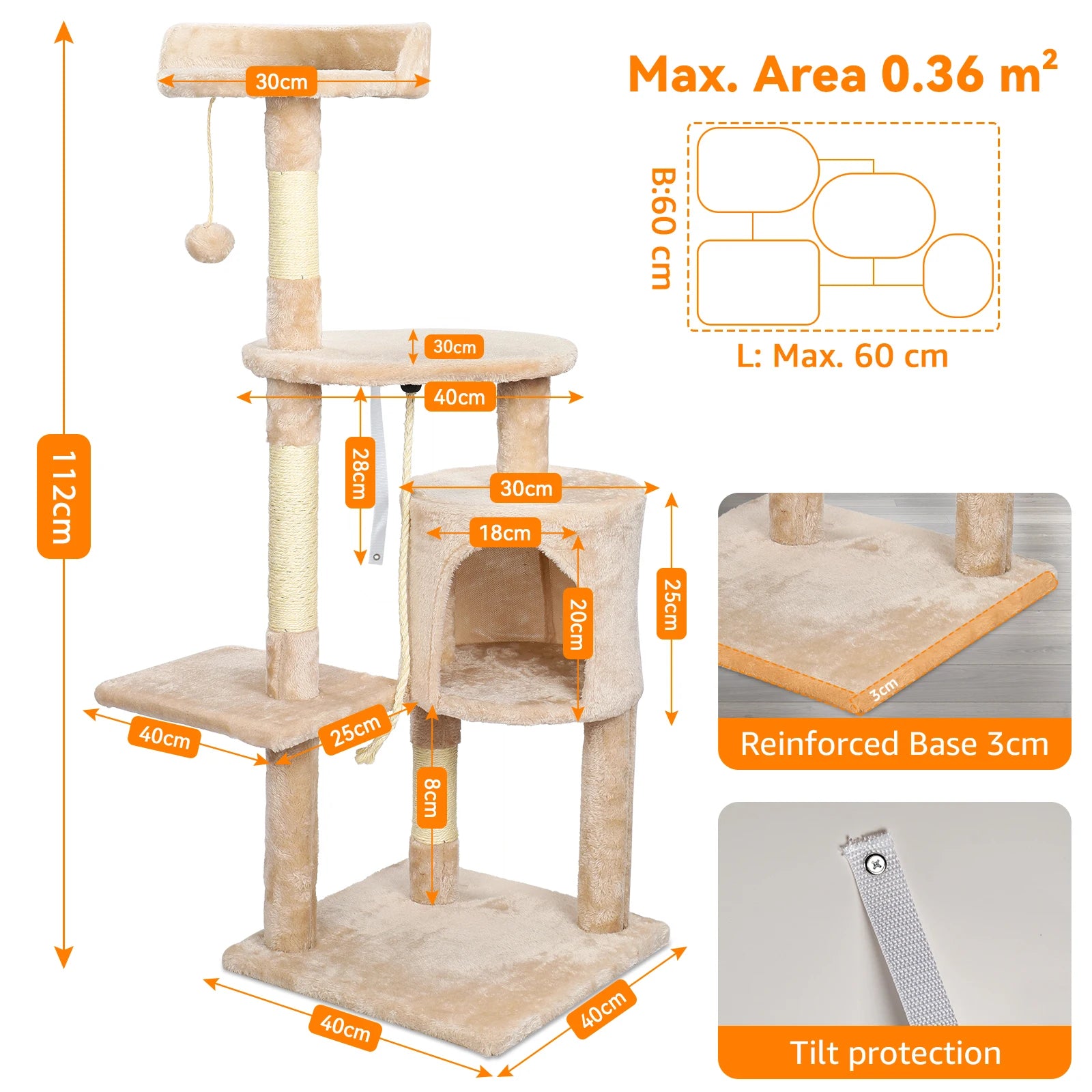 Passerscat Cat Trees Cat Climbing Frame For Indoor Cats Multi-Level With Scratching Posts Cat Tower Padded Top Perches and Condo by PawHaven