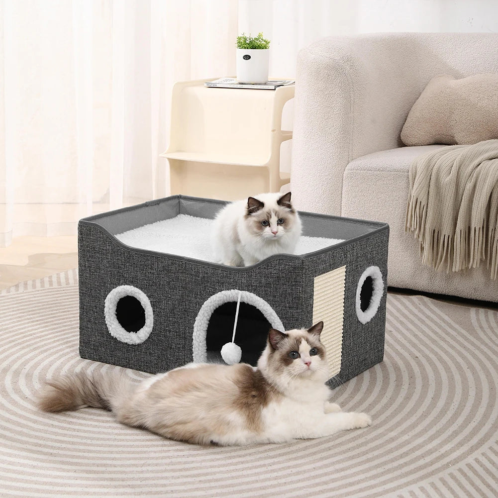 Premium Velvet Cat Cave With Scratching Pad by PawHaven