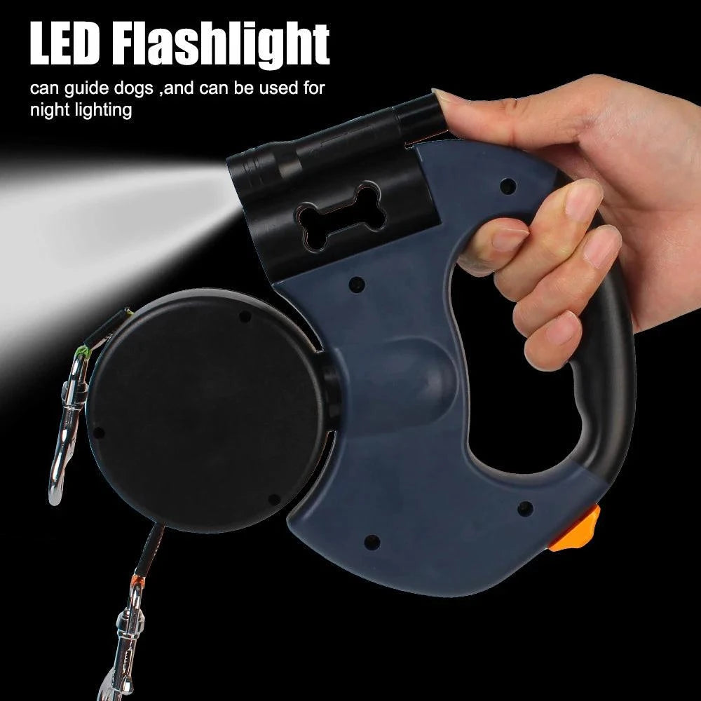 Premium Dual Dog Leash With Built In Light And Waste Bag Box by PawHaven