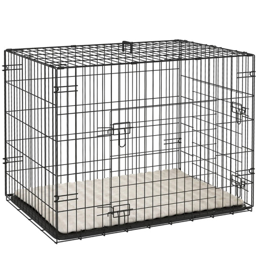 PINGGO Foldable Dog Crate with 2 Doors with Tray, Soft Cushion, for Small Dogs, 76 x 53 x 60, Detachable, easy to clean ，Black by PawHaven