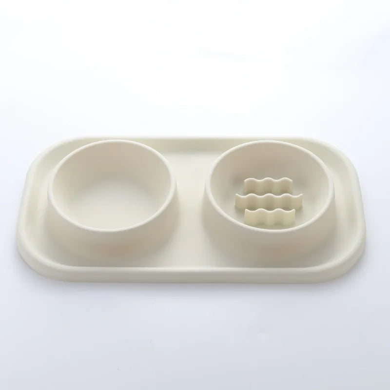 2-in-1 Silicone Pet Double Bowl Set, Anti-Spill Non-Slip Feeding Bowl Mat for Cats & Dogs Anti-Leak Anti-Gulping Feeding Bowl by PawHaven