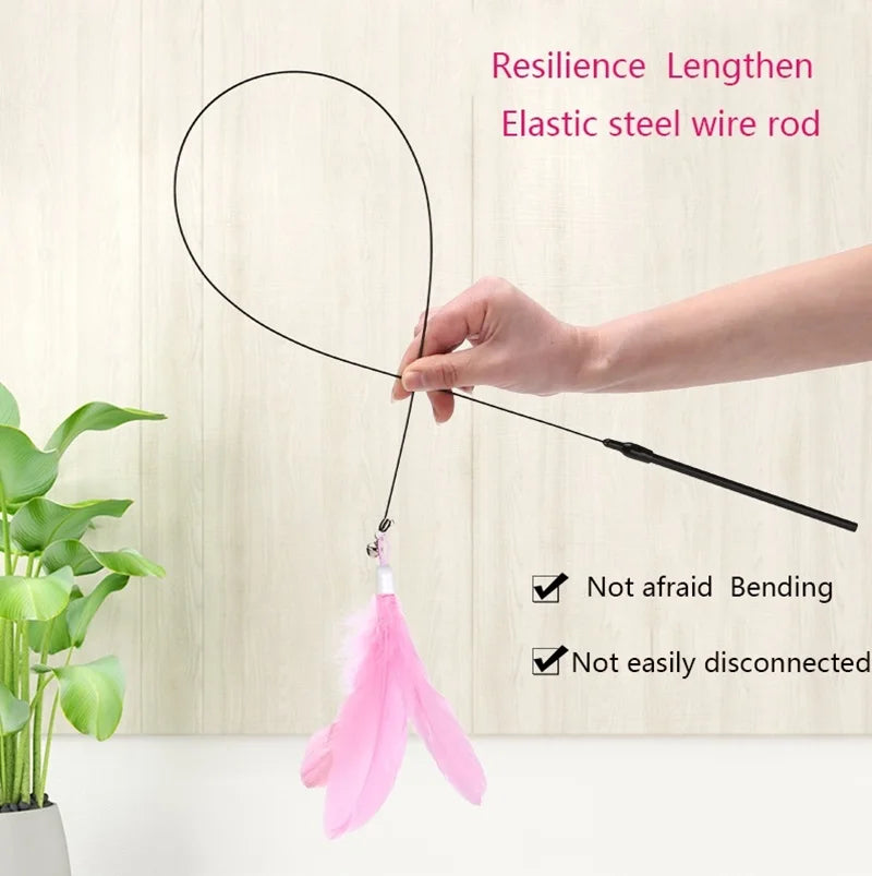 Premium Cat Teaser Wand With Bell And Replaceable Feather by PawHaven