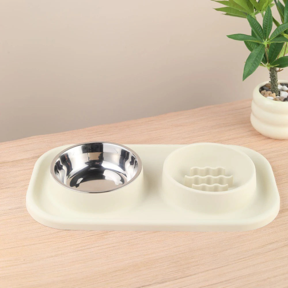 2-in-1 Silicone Pet Double Bowl Set, Anti-Spill Non-Slip Feeding Bowl Mat for Cats & Dogs Anti-Leak Anti-Gulping Feeding Bowl by PawHaven