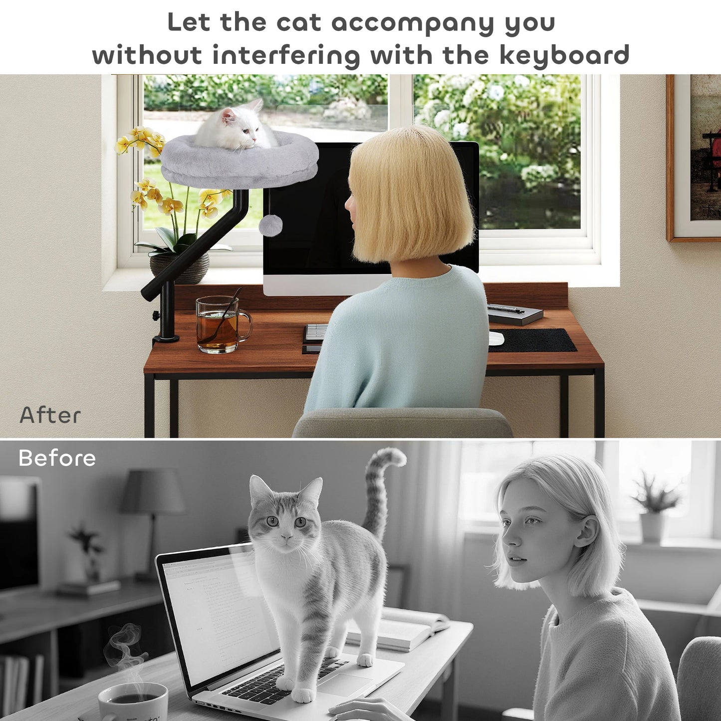 PawHut Cat Bed for Desk, 360° Rotatable Adjustable Cat Nest Hammock by PawHaven