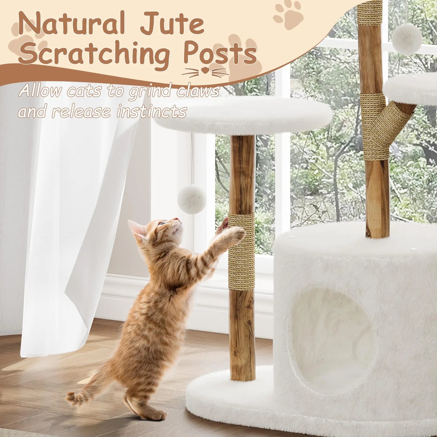 Real Wood Modern Cat Tree Tower With Wicker Condo Scratching Post Bed Boho Luxury Pet Furniture Indoor Cats Space-Saving by PawHaven