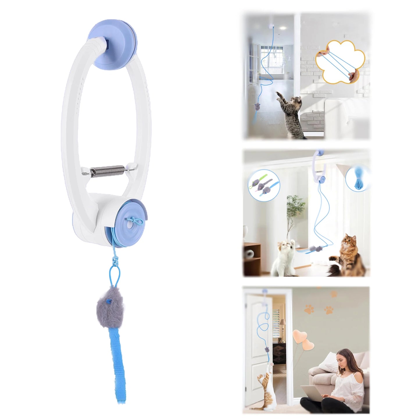 Door Hanging Automatic Retractable Kitten Toys with 3 Catnip Mice Self Play Hanging Door Cat Mouse Toys for Indoor Cats by PawHaven