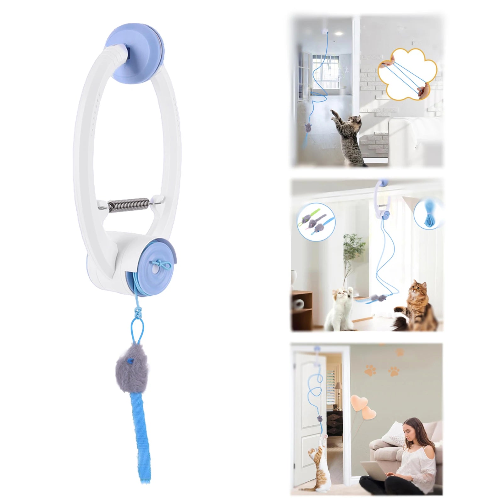 Door Hanging Automatic Retractable Kitten Toys with 3 Catnip Mice Self Play Hanging Door Cat Mouse Toys for Indoor Cats by PawHaven