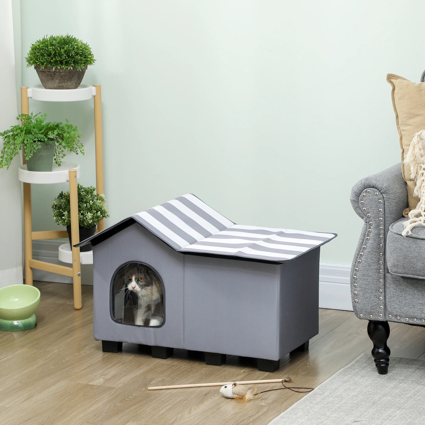 PawHut Outdoor Cat House, Feral Cat Cave with Elevated Base, Grey by PawHaven