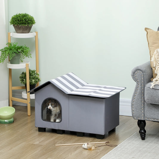 PawHut Outdoor Cat House, Feral Cat Cave with Elevated Base, Grey by PawHaven