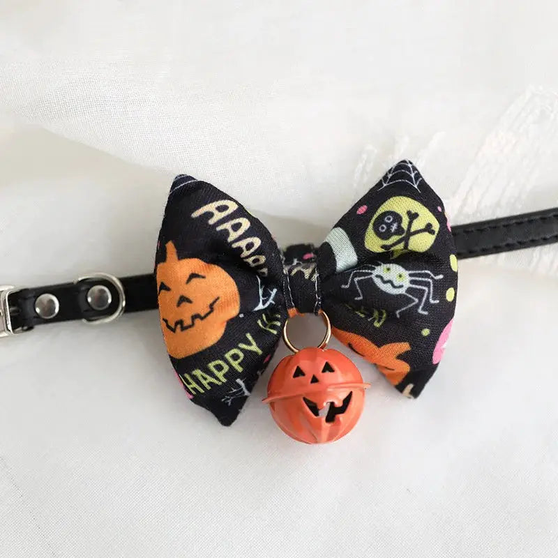 Cat Collar Pet Bandana Dog Bow Tie, Medium Dogs, Halloween Decor, Cute Adjustable for Kitten Puppy with Leash Ring by PawHaven