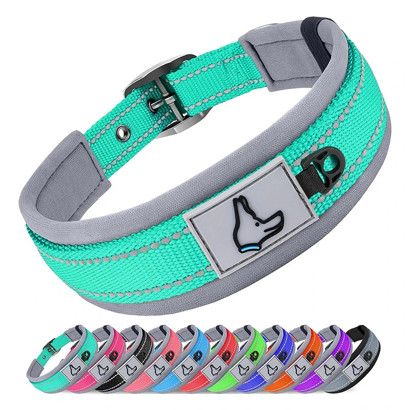 Premium Padded Reflective Dog Collar Adjustable Nylon by PawHaven
