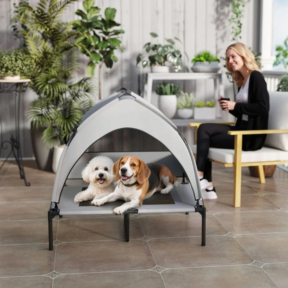 Portable Elevated Dog Bed with Removable Canopy, Cooling Raised Pet Cot for Medium Large Dogs, 92 x 75 x 89 cm by PawHaven