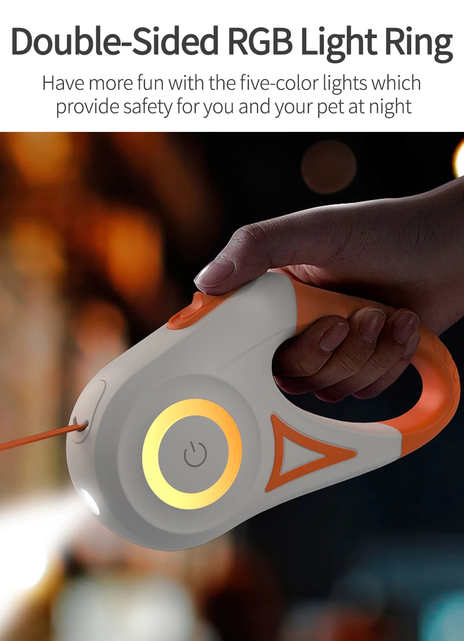 ROJECO 5m LED Retractable Dog Leash for Night Walks by PawHaven