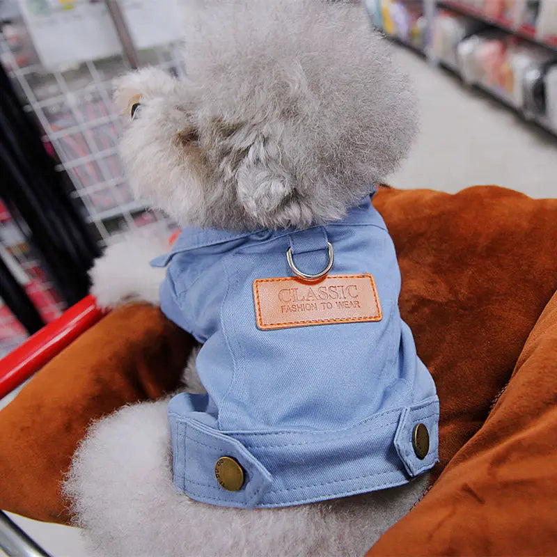 Spring Dog Suit Outfits Denim Coat Clothes with D Leash Ring for Small Medium Dogs Puppies Pet Color Jean small Dog Costume by PawHaven