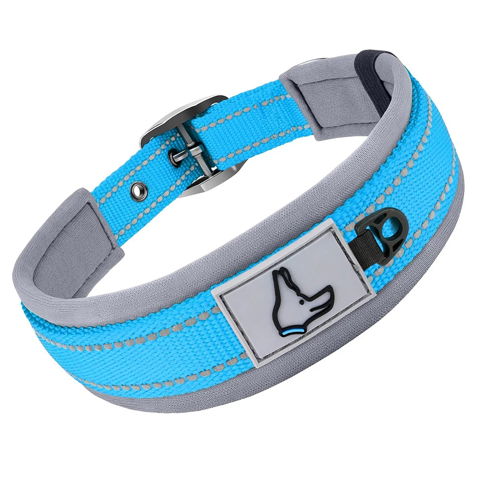 Premium Padded Reflective Dog Collar Adjustable Nylon by PawHaven