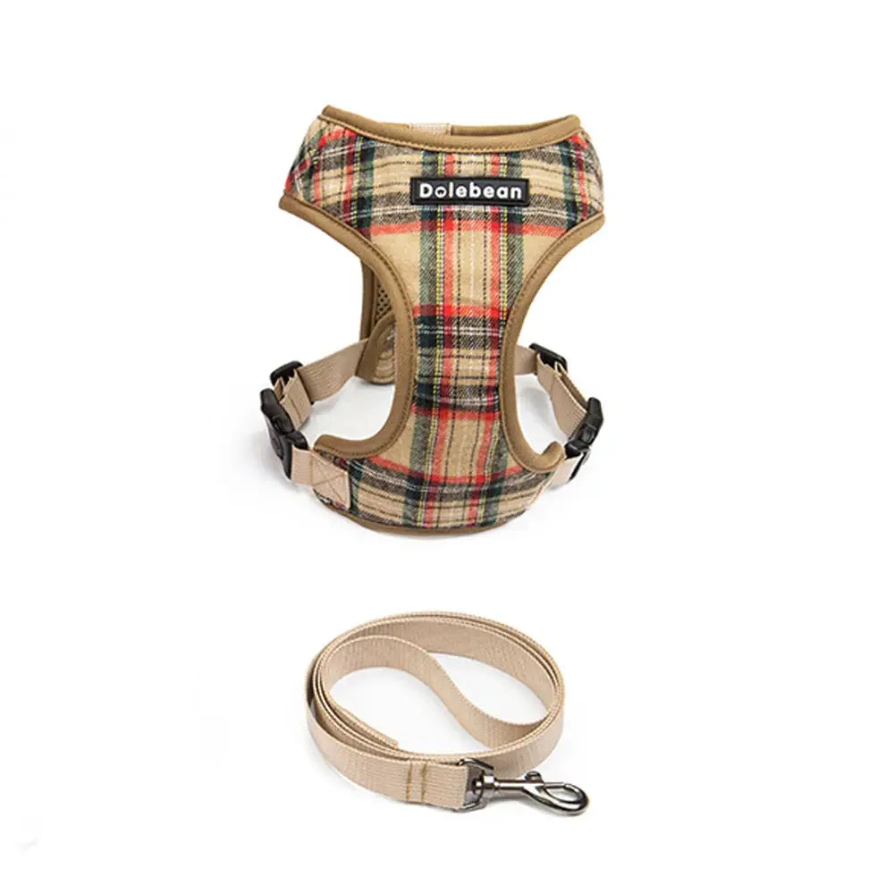 Plaid Pet Harness Leash Set for Small Dogs Adjustable Puppy Cat Harness Vest French Bulldog Chihuahua Pug Outdoor Collar by PawHaven