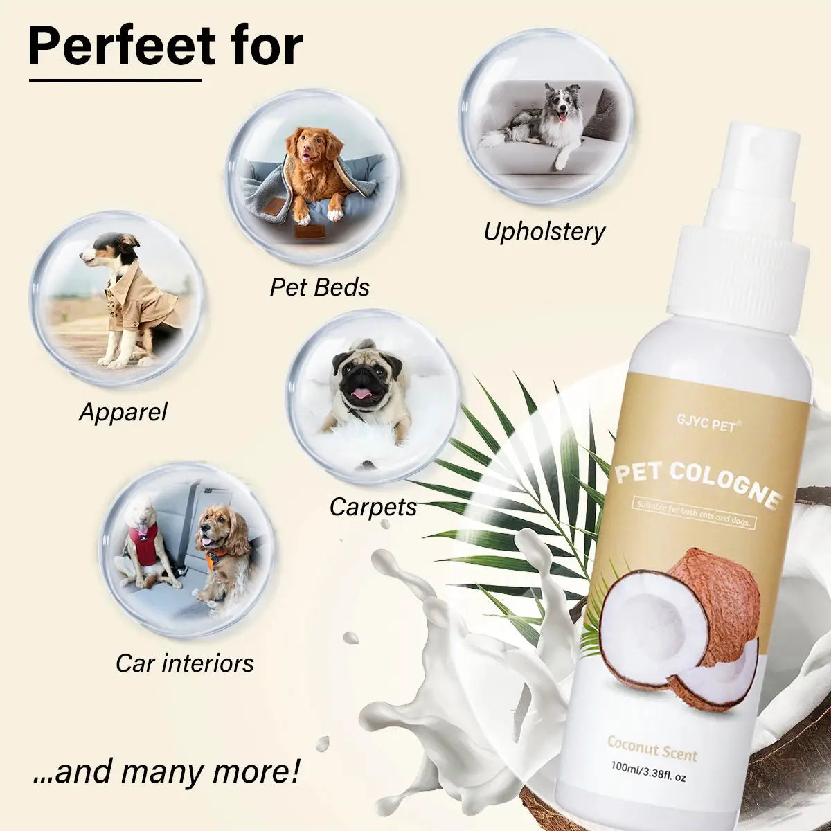 Pet Deodorizing Spray Coconut Scent 100ml Dog Cologne Long Lasting Fragrance Natural Odor Neutralizer Pet Safe Grooming for Dogs by PawHaven