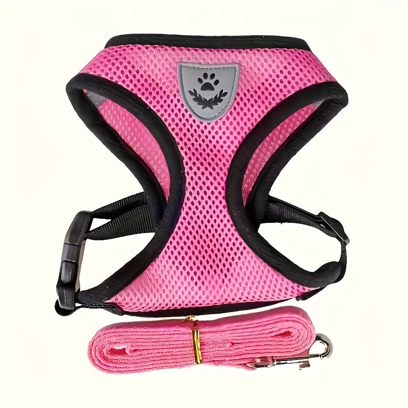 Pet Leash Dog Harness Mesh Breathable Chest Strap Dog Collar Outdoor Vest-Style Walking Doggy Tie-up Comfortable Training Leash by PawHaven