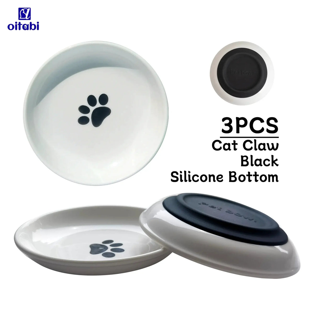 Oitabi 3PCS Cat Food Bowl, Ceramic Cat Bowls, Anti Whisker Fatigue Cats Bowl Set, Shallow Wide Kitten Plates for Food and Water by PawHaven