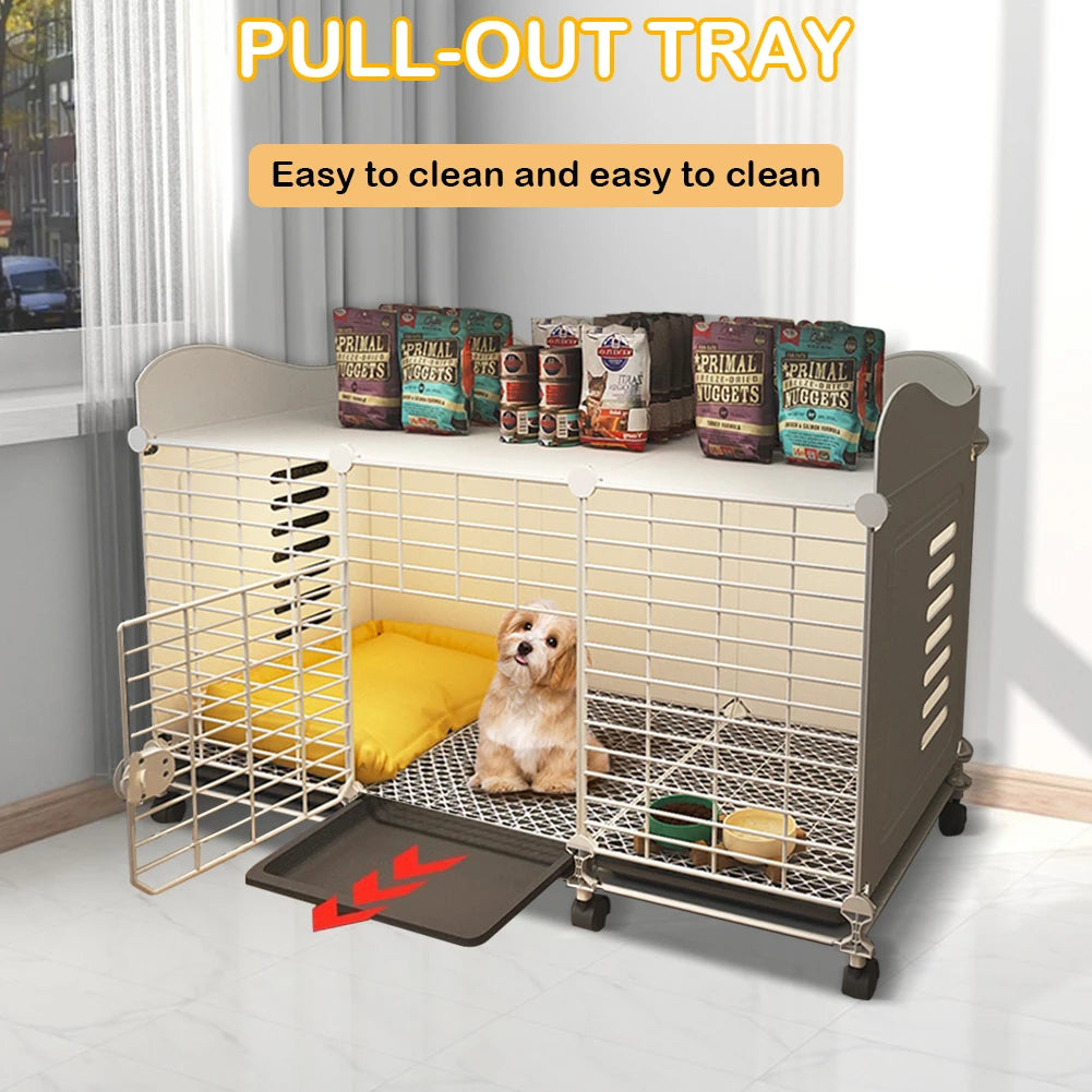 Stylish End Table Dog Crate With Wheels And Tray by PawHaven