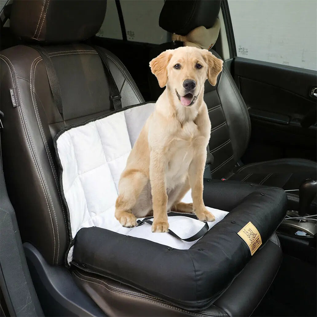 Car Seat Bed for Dog Waterproof Pet Cushion Bed Mat Dog Carrier with Removable Pad Cover and Safety Belt 3 Sizes by PawHaven