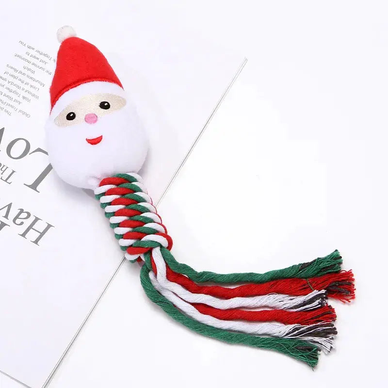 Christmas Small Dog Toy Chew Plush Puppy Cat Gift Tassel Rope Pet Toy Santa Claus Snowflake Christmas Tree by PawHaven