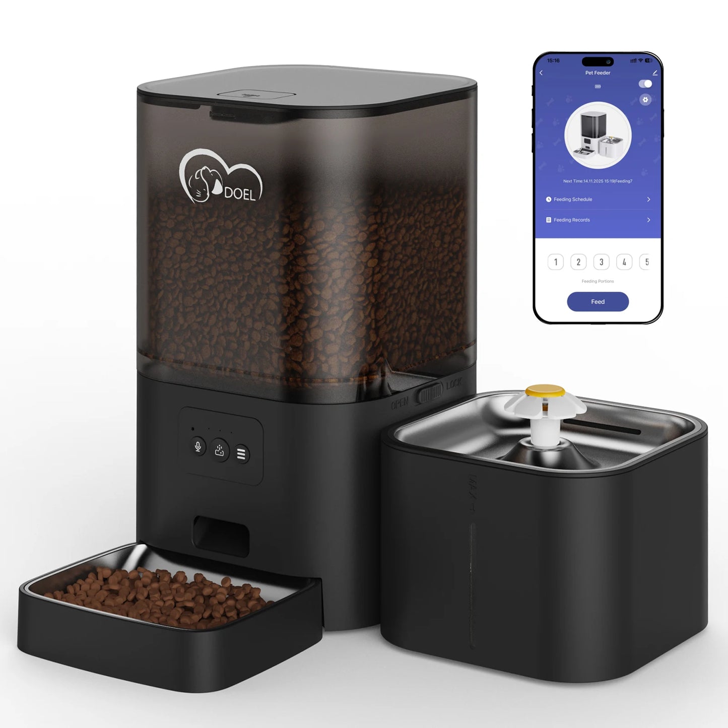 DOEL 2-in-1 Smart Cat Feeder 6L Dry Feeder & 2.5L Cat Water Fountain w/ App Control Timed Feeding For Small Dogs Food Dispenser by PawHaven
