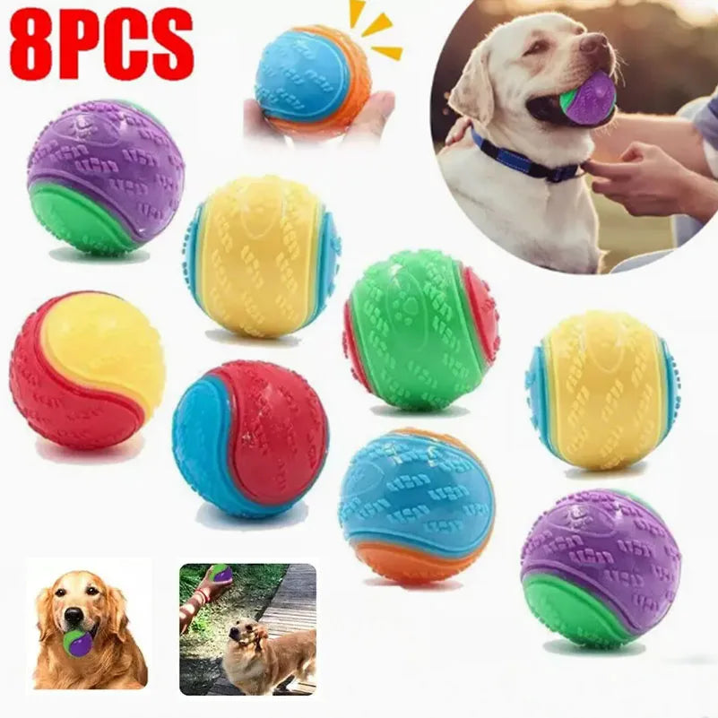8pcs Squeaky Dog Balls, Indestructible Dog Ball, Durable Squeaky Set for Dogs Training, Teeth Cleaning Puppy Chew Interactive T by PawHaven