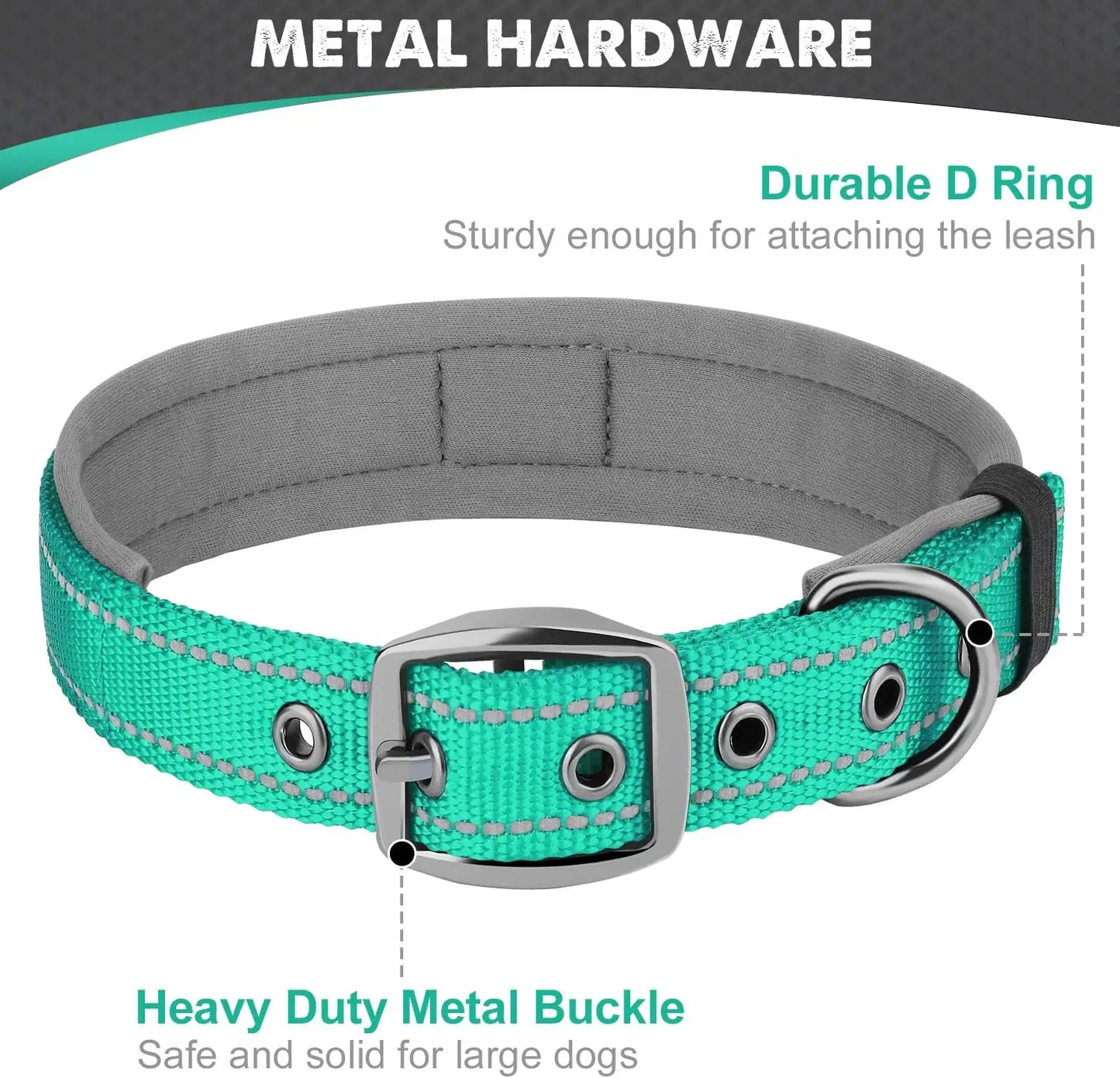 Premium Padded Reflective Dog Collar Adjustable Nylon by PawHaven