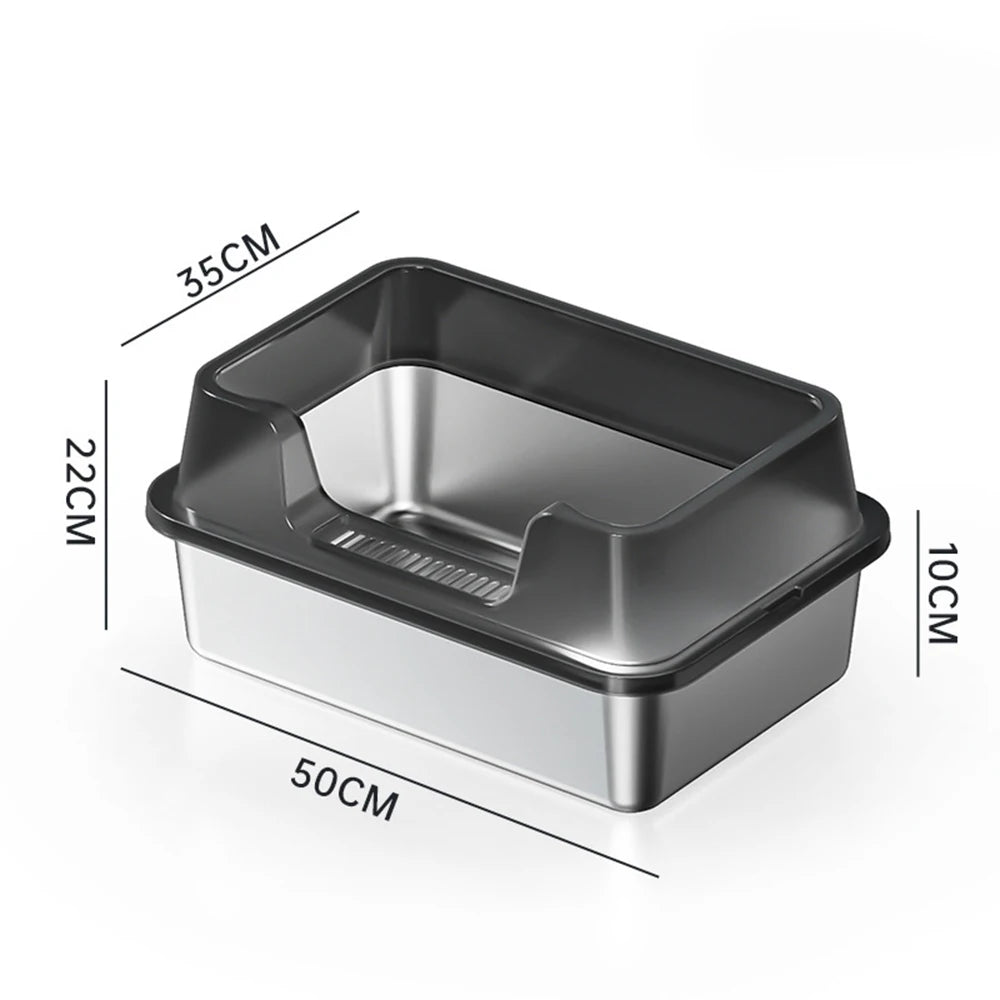 Premium XXL Stainless Steel Cat Litter Tray With Lid by PawHaven