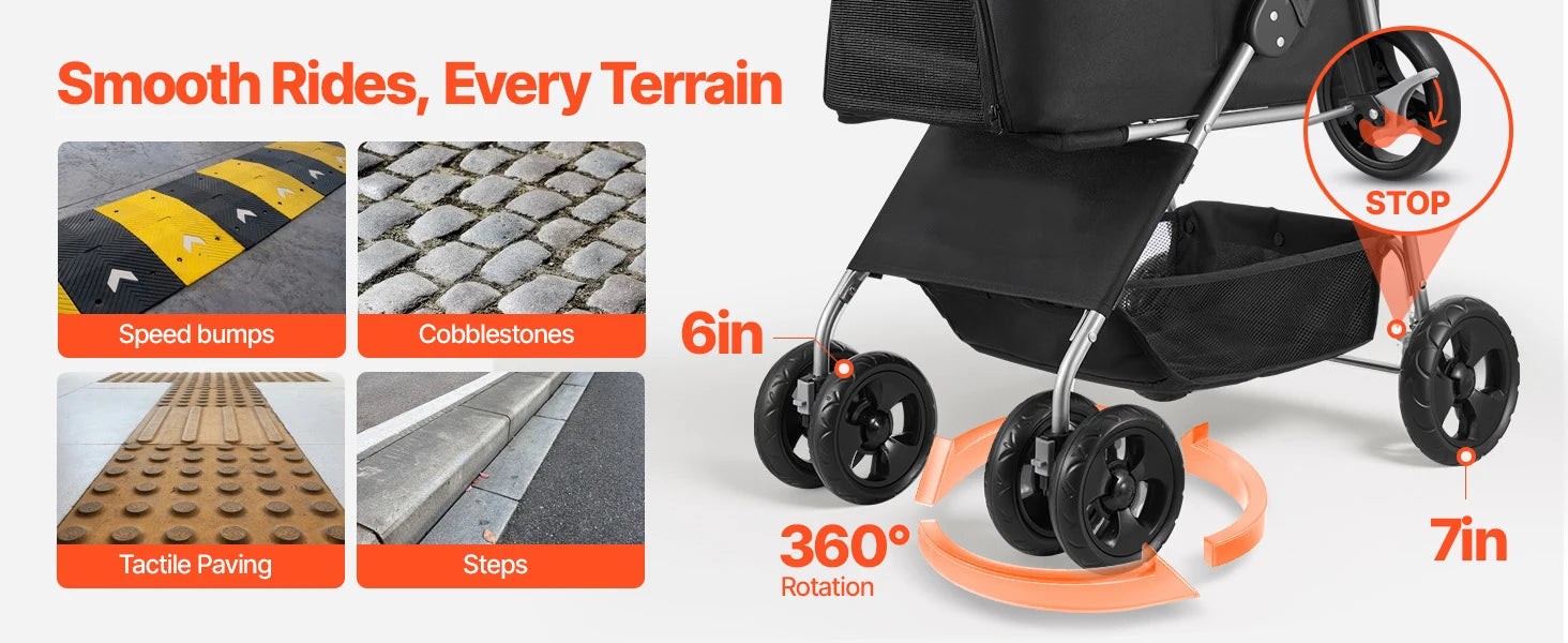 SucceBuy Pet Stroller 35 lbsDog Stroller Cart 4 Wheels Cats Pram w/Carrier & Mesh Animal Carrier w/Brake Small to Medium Pet by PawHaven