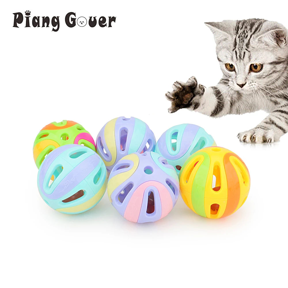 6pcs Random Bell Plastic Ball Cat Toy Colorful Splicing 4.8cm Pet Toy Accessory by PawHaven