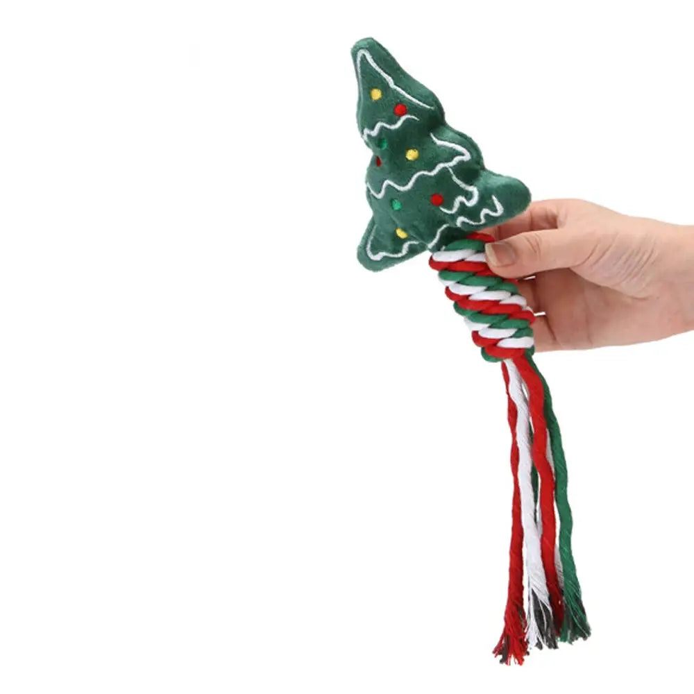 Christmas Small Dog Toy Chew Plush Puppy Cat Gift Tassel Rope Pet Toy Santa Claus Snowflake Christmas Tree by PawHaven
