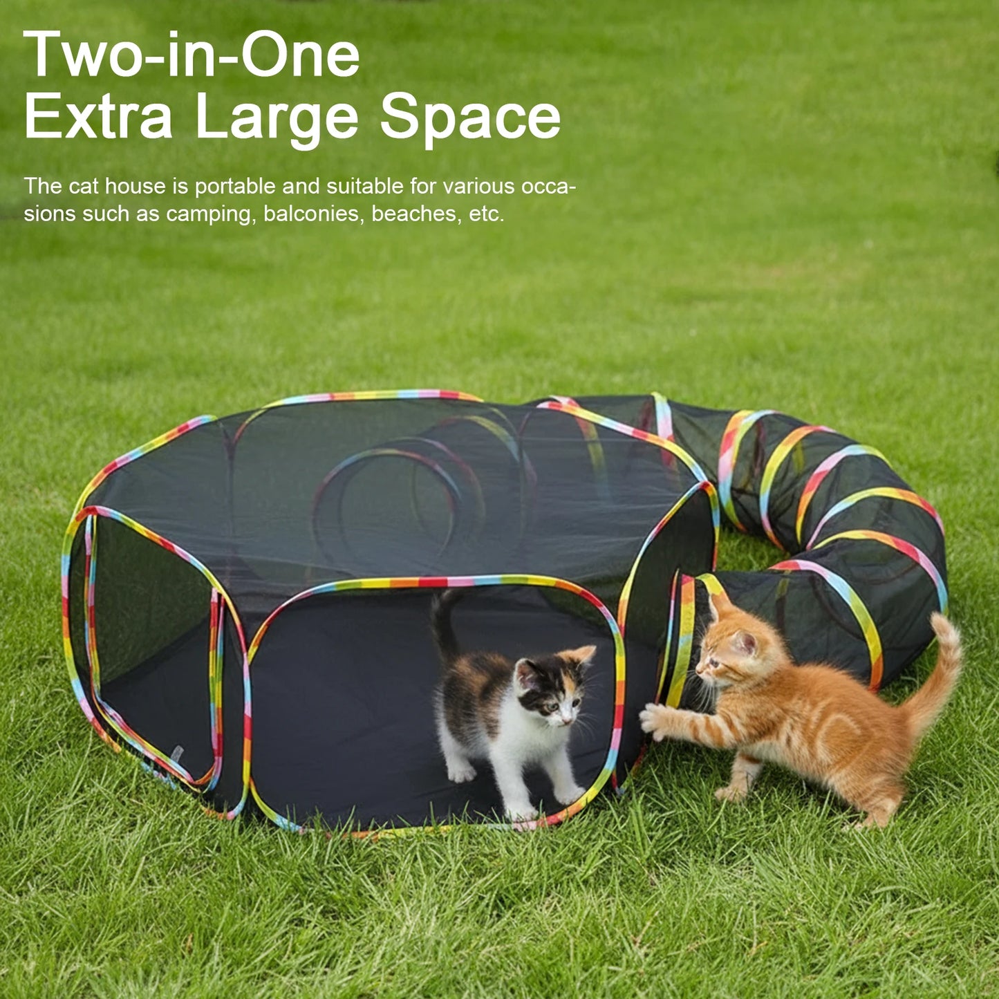 Outdoor Folding Play Tent Tunnel Large Pet Tunnel Cat Enclosures 2-in-1 Big Foldable Pet Playpen for Indoor Cats Puppies Rabbits by PawHaven