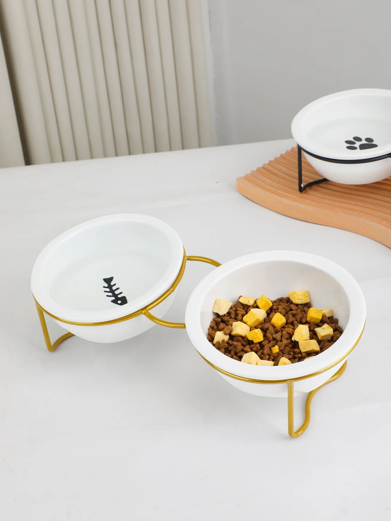 1 Set Elevated Ceramic Cat Bowls 1 Set Non-Slip Ceramic Cat Food And Water Bowls With Iron Bracket, Elevated Tilted Cat Feeder by PawHaven
