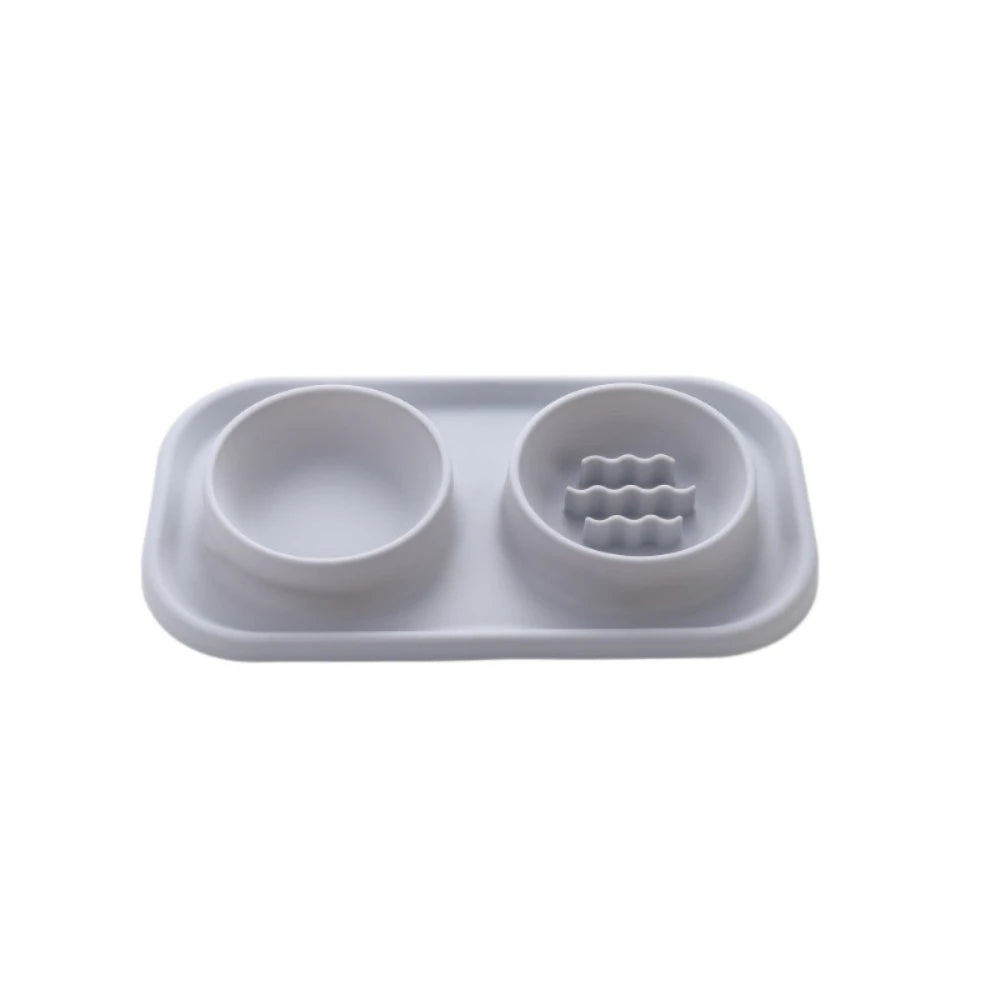 2-in-1 Silicone Pet Double Bowl Set, Anti-Spill Non-Slip Feeding Bowl Mat for Cats & Dogs Anti-Leak Anti-Gulping Feeding Bowl by PawHaven