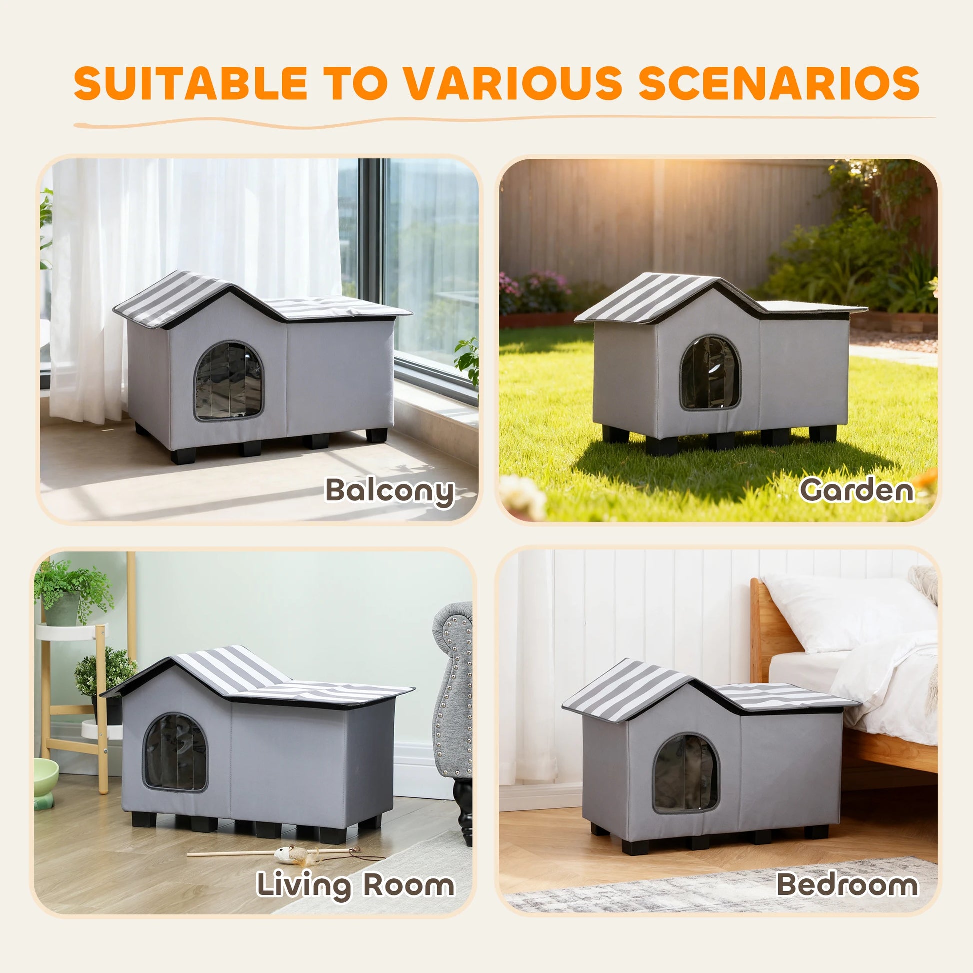 PawHut Outdoor Cat House, Feral Cat Cave with Elevated Base, Grey by PawHaven