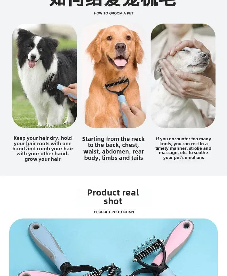 1pc Stainless Steel Dual Sided Pet Comb, Dog Cat Tangle Remover Brush, Portable Grooming Accessory for Household Pets by PawHaven