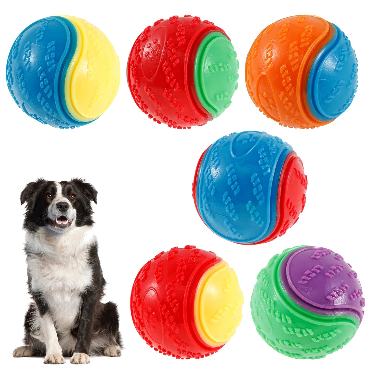 6Pcs Dog Squeaky Balls Toys Interactive Soft TPR Dogs Chew Toy for Pet Teeth Cleaning Bite Resistance Pet dogs accessories by PawHaven