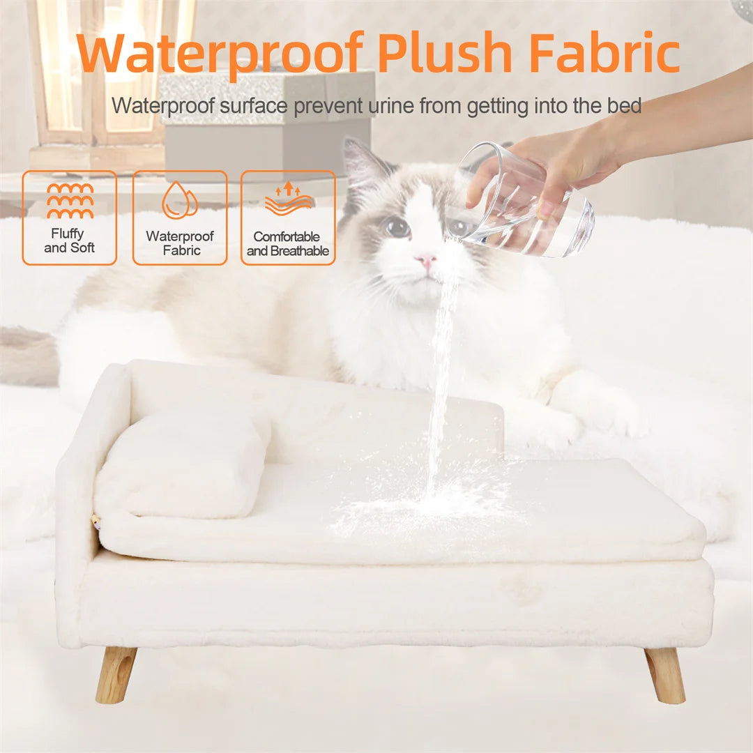 L Shape Dog Sofa Bed Cat Cushion Chaise Stool Soft Warm Nesting Couch with Rubber Wooden Legs by PawHaven